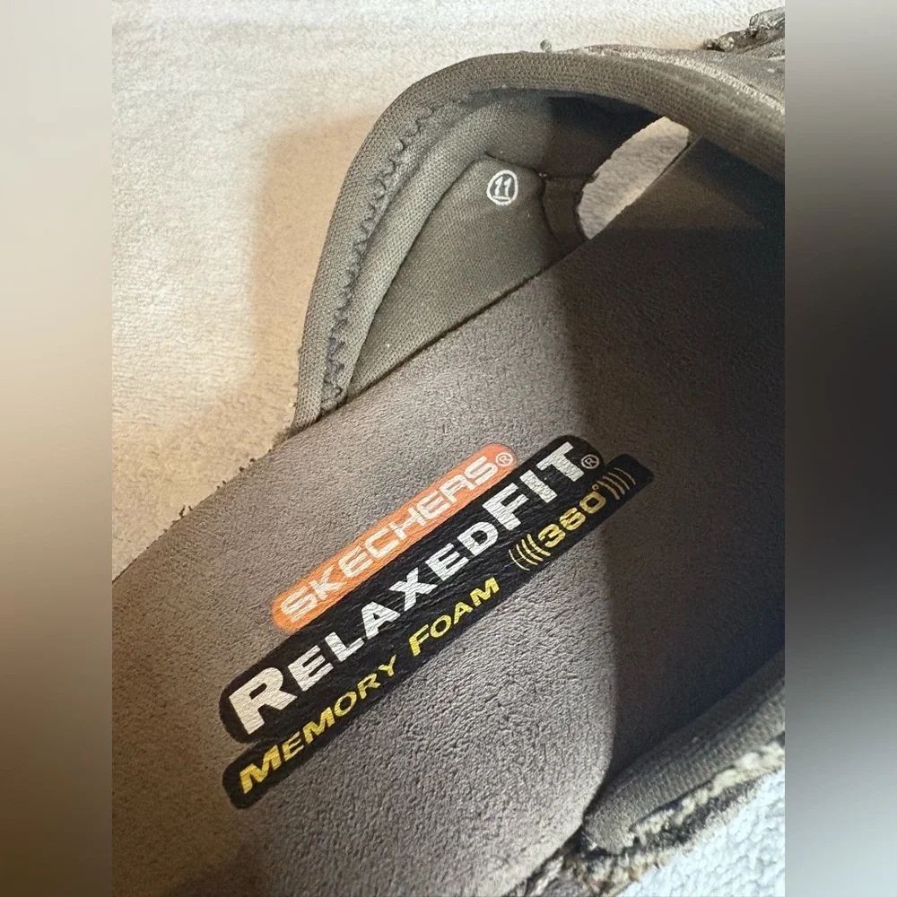 SKECHERS 360 RELAXED FIT SLIDE  SLIP ON GRAY CANVAS SANDALS MENS SIZE 11